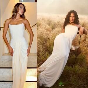 Deme by Gabriella | Pearl Gown in Off White Ivory Strapless Jersey Corset Maxi S
